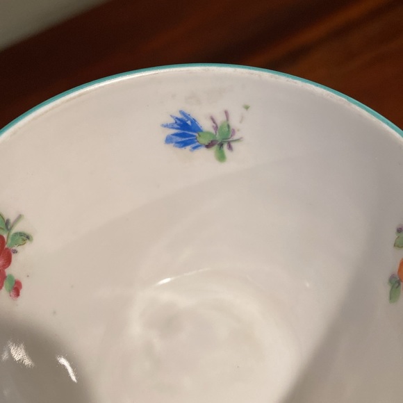 Schumann Bavaria Germany Us Zone Wild Flowers Green Rim Porcelain Teacup Saucer - Picture 8 of 14